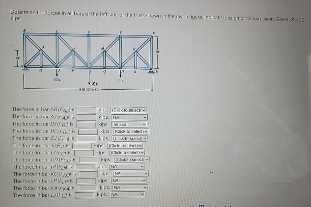 Determine the forces in all bars of the left side