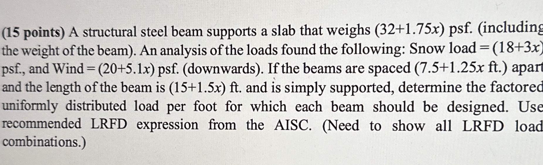 ( 1 5 points ) A structural steel beam supports a