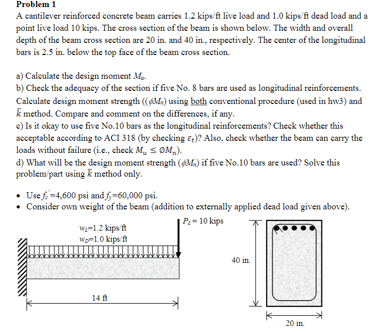 Problem 1 A cantilever reinforced concrete beam