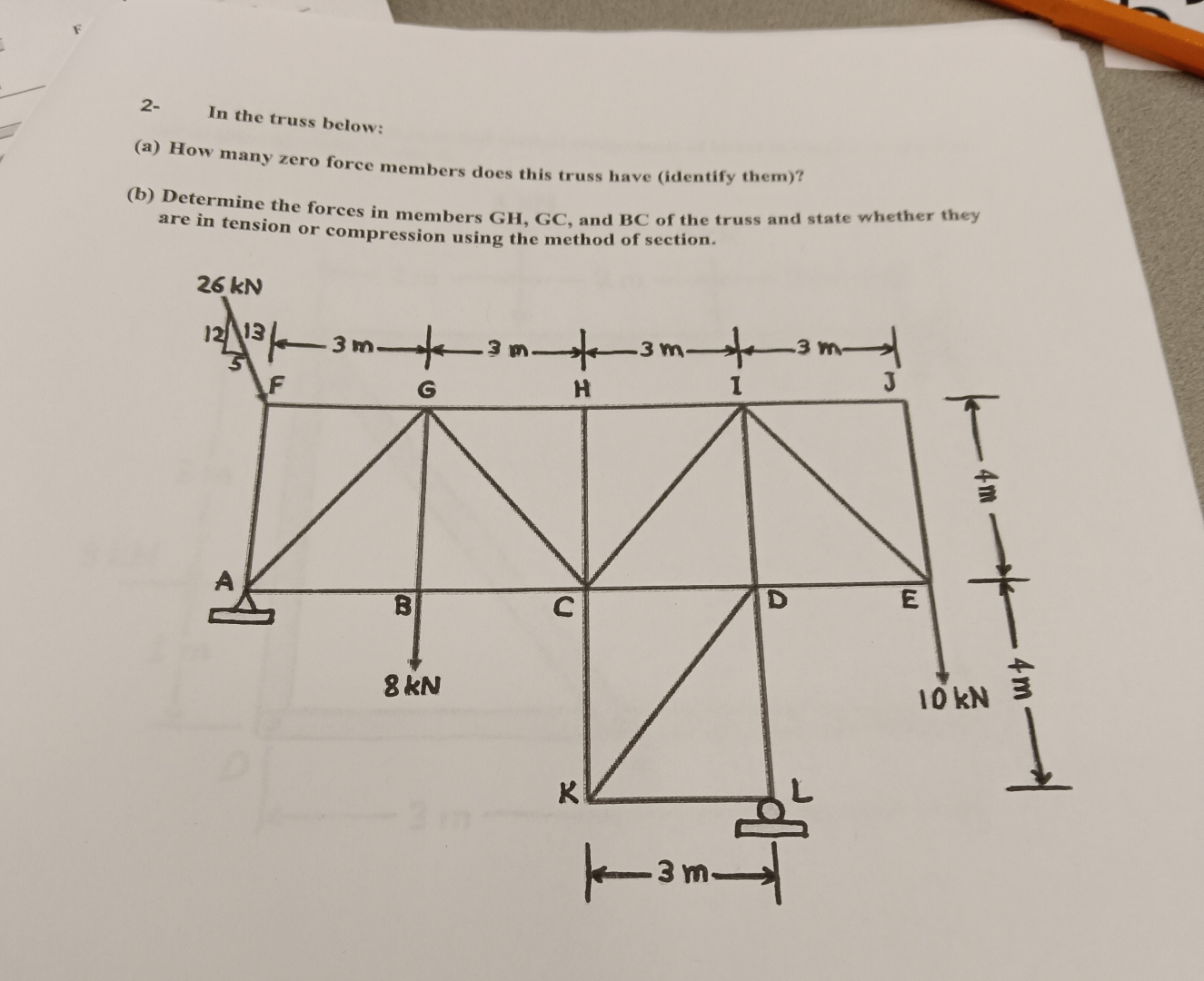 F 2 - In the truss below: ( a ) How many zero