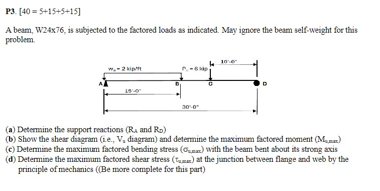 JUST C AND D , SHOW WORK! A steel beam, W 2 4 x 7