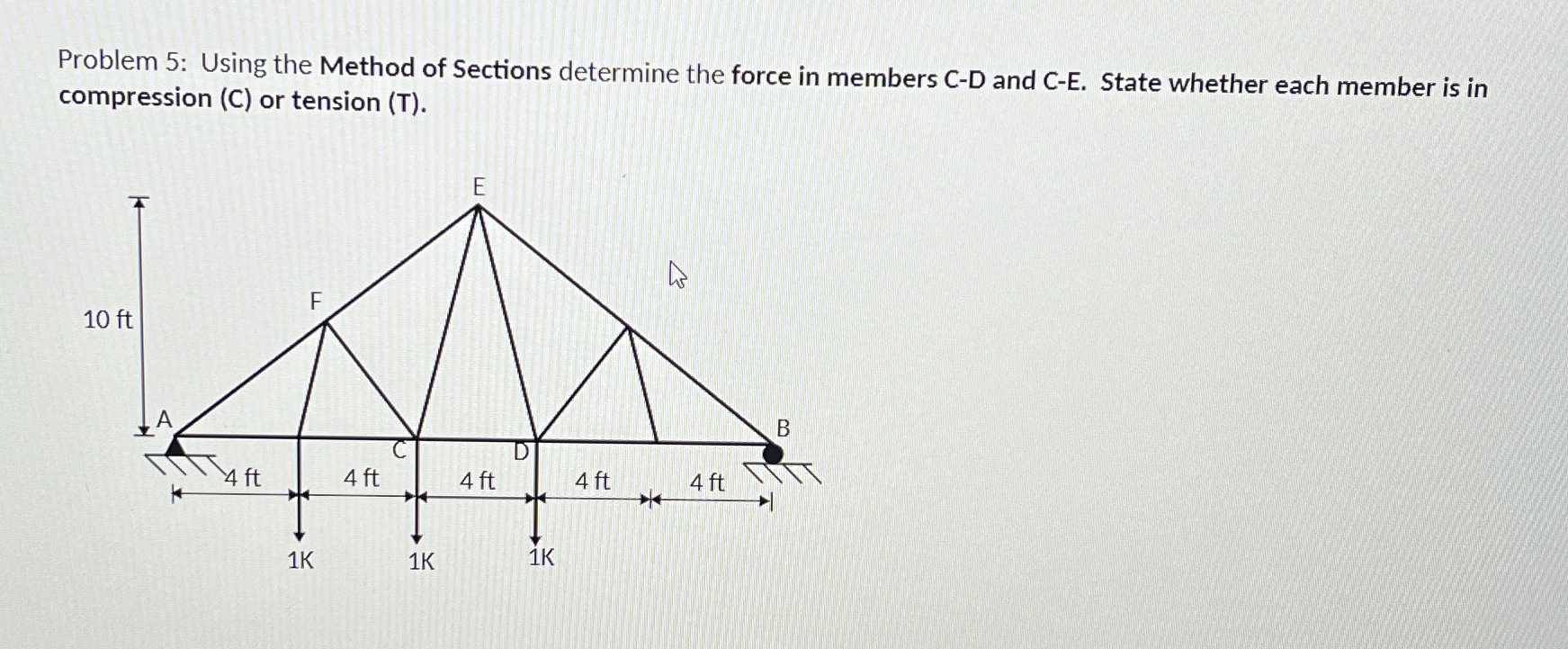 Problem 5 : Using the Method of Sections