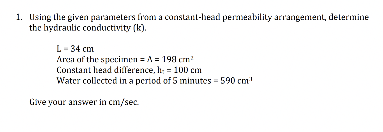 Using the given parameters from a constant - head