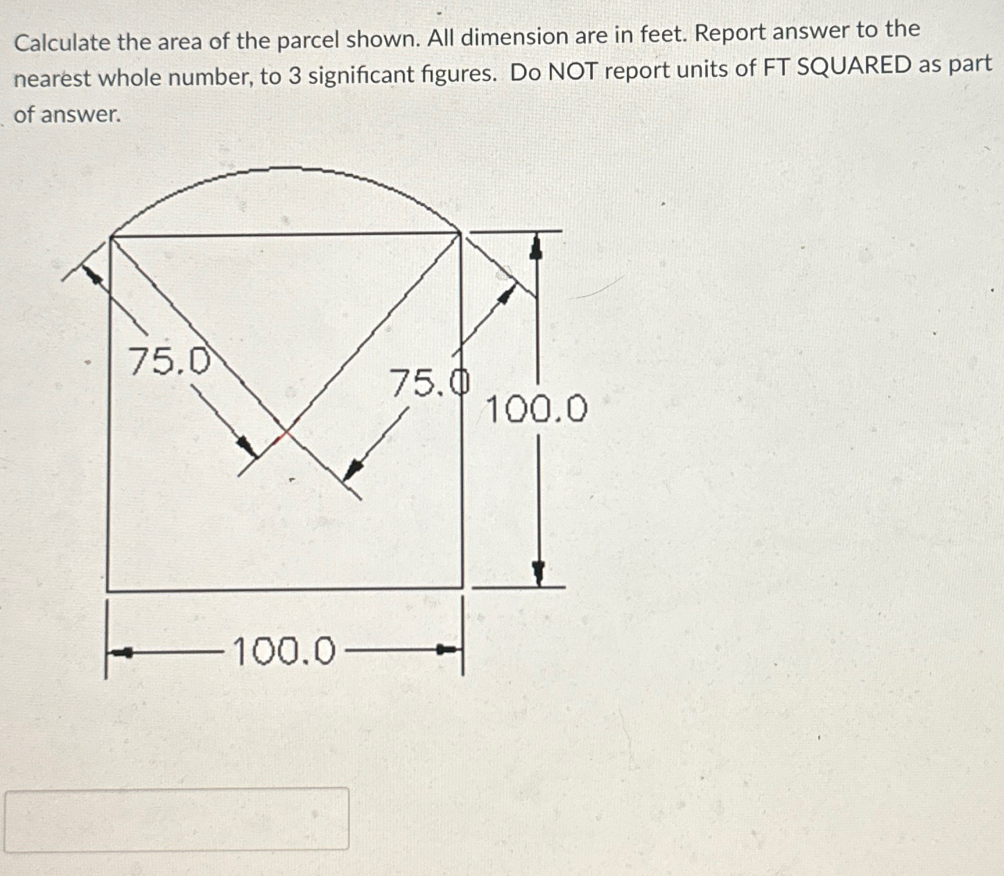 Calculate the area of the parcel shown. All