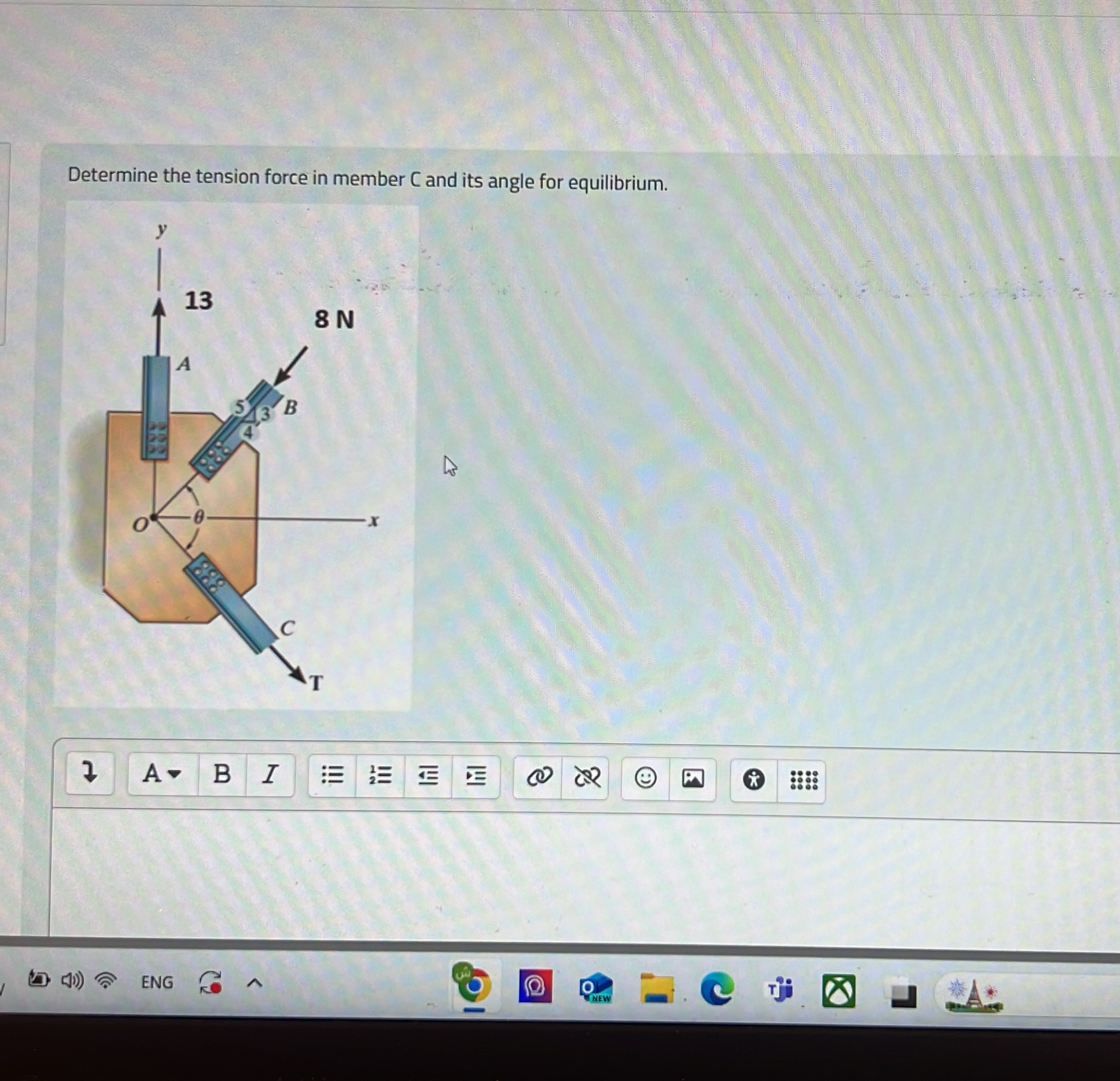 Determine the tension force in member C and its