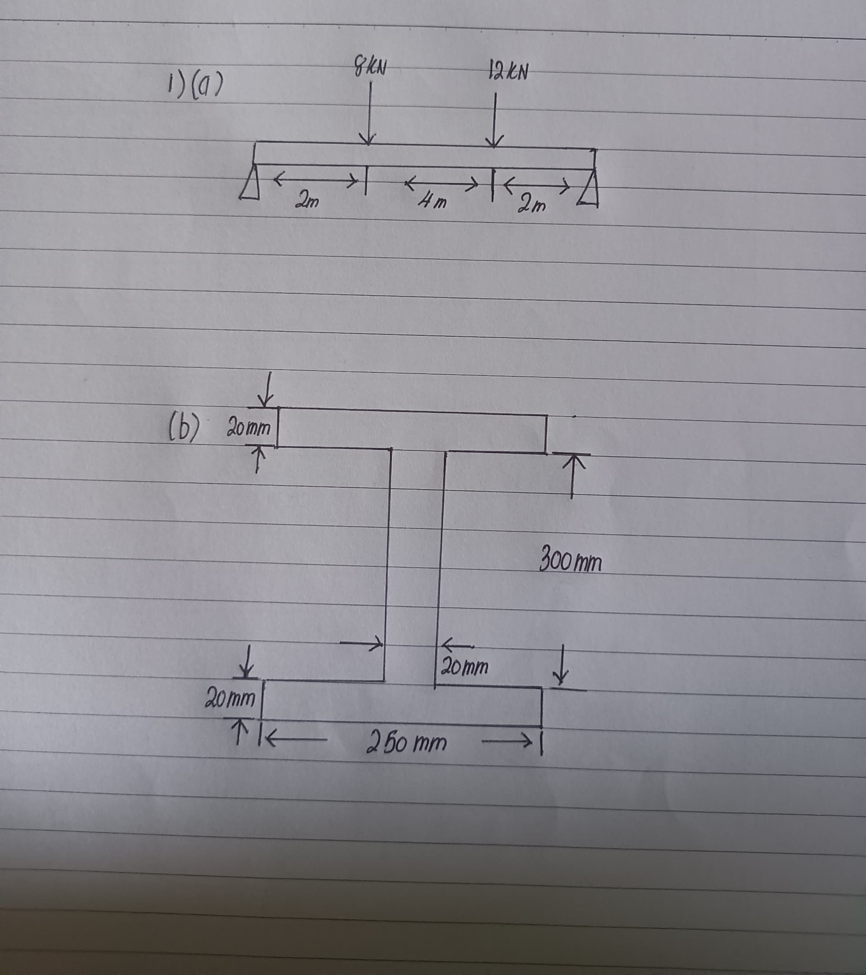 a ) The moment equation throughout the beam b )