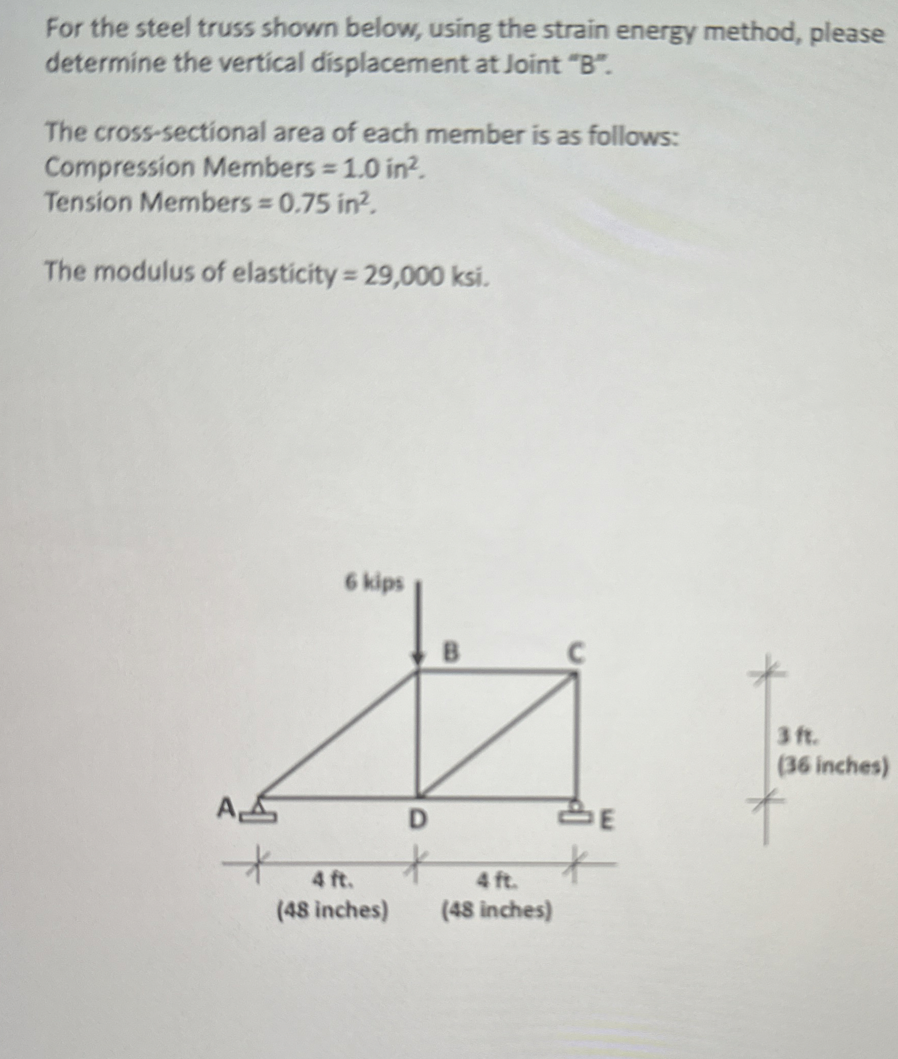 For the steel truss shown below, using the strain