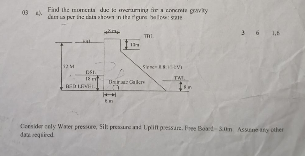 0 3 a ) . Find the moments due to overturning for