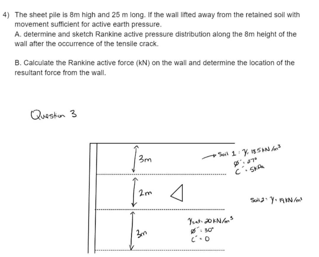 The sheet pile is 8 m high and 2 5 m long. If the