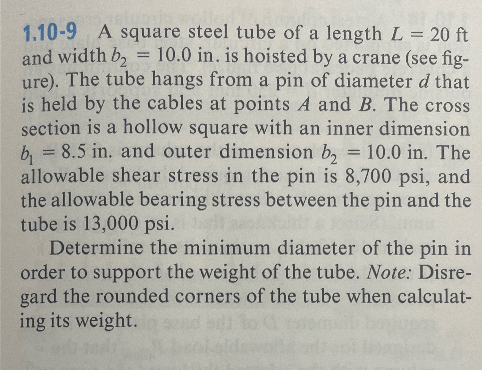 1 . 1 0 - 9 A square steel tube of a length L = 2