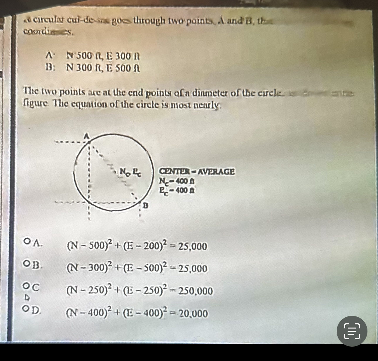 ao circula cui - de - sas goe through two points