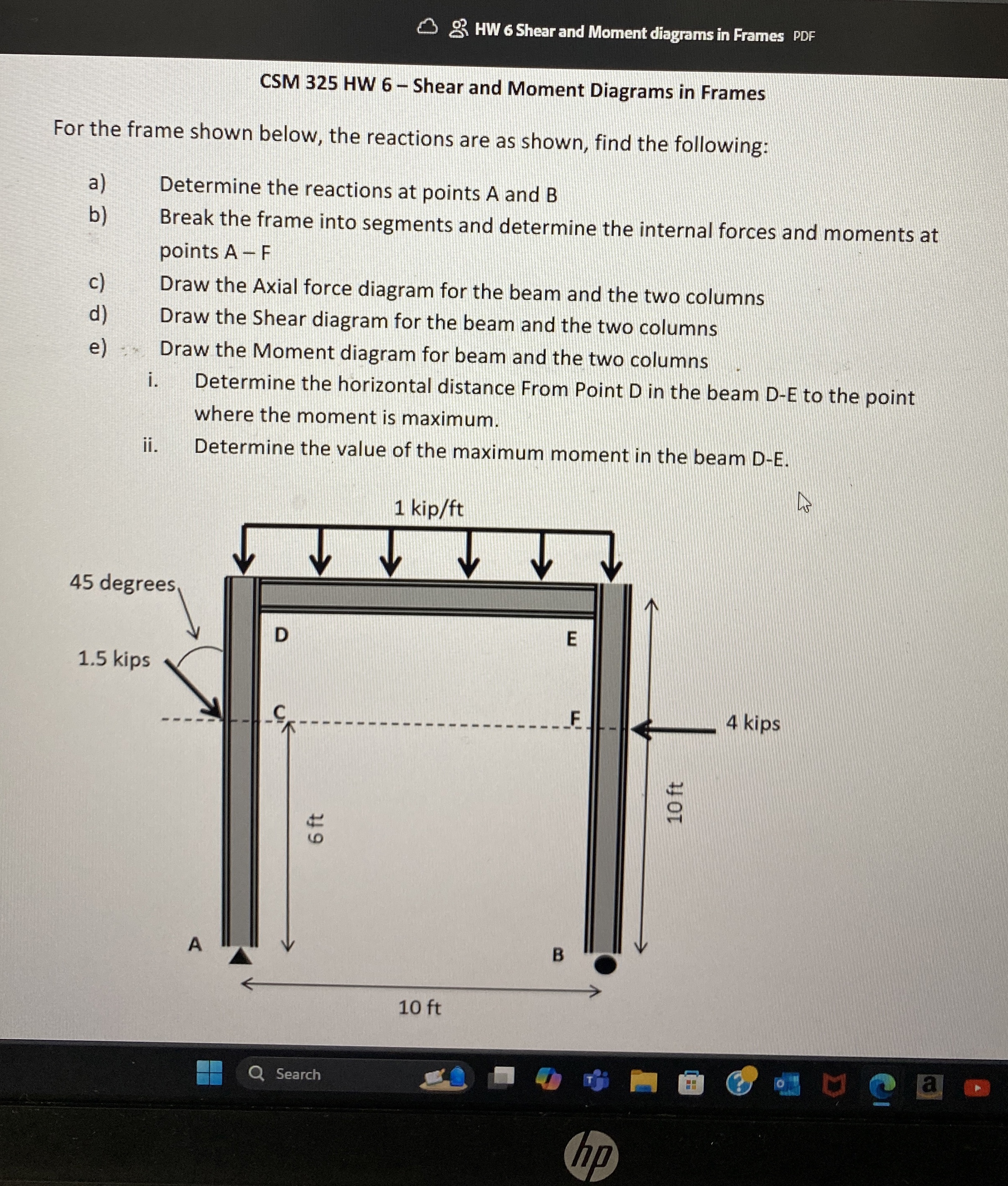 CSM 3 2 5 HW 6 - Shear and Moment Diagrams in