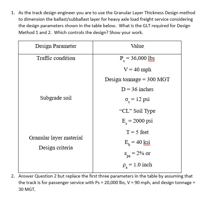 As the track design engineer you are to use the