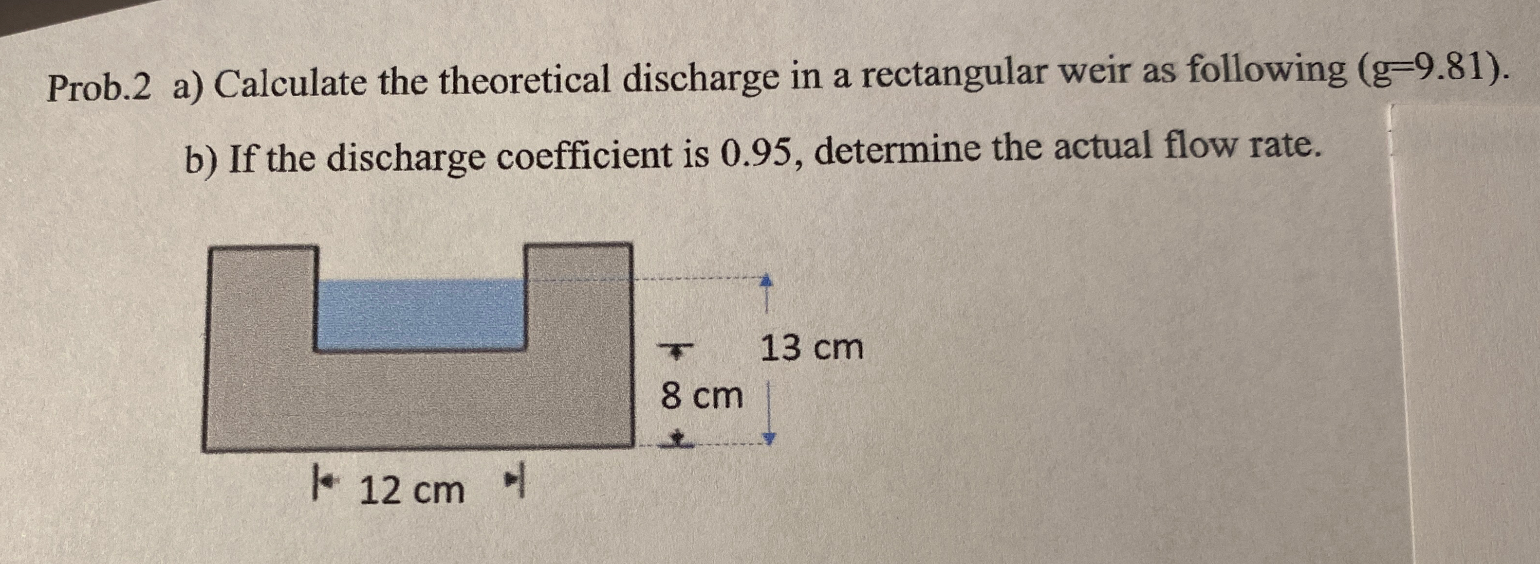 Prob. 2 a ) Calculate the theoretical discharge