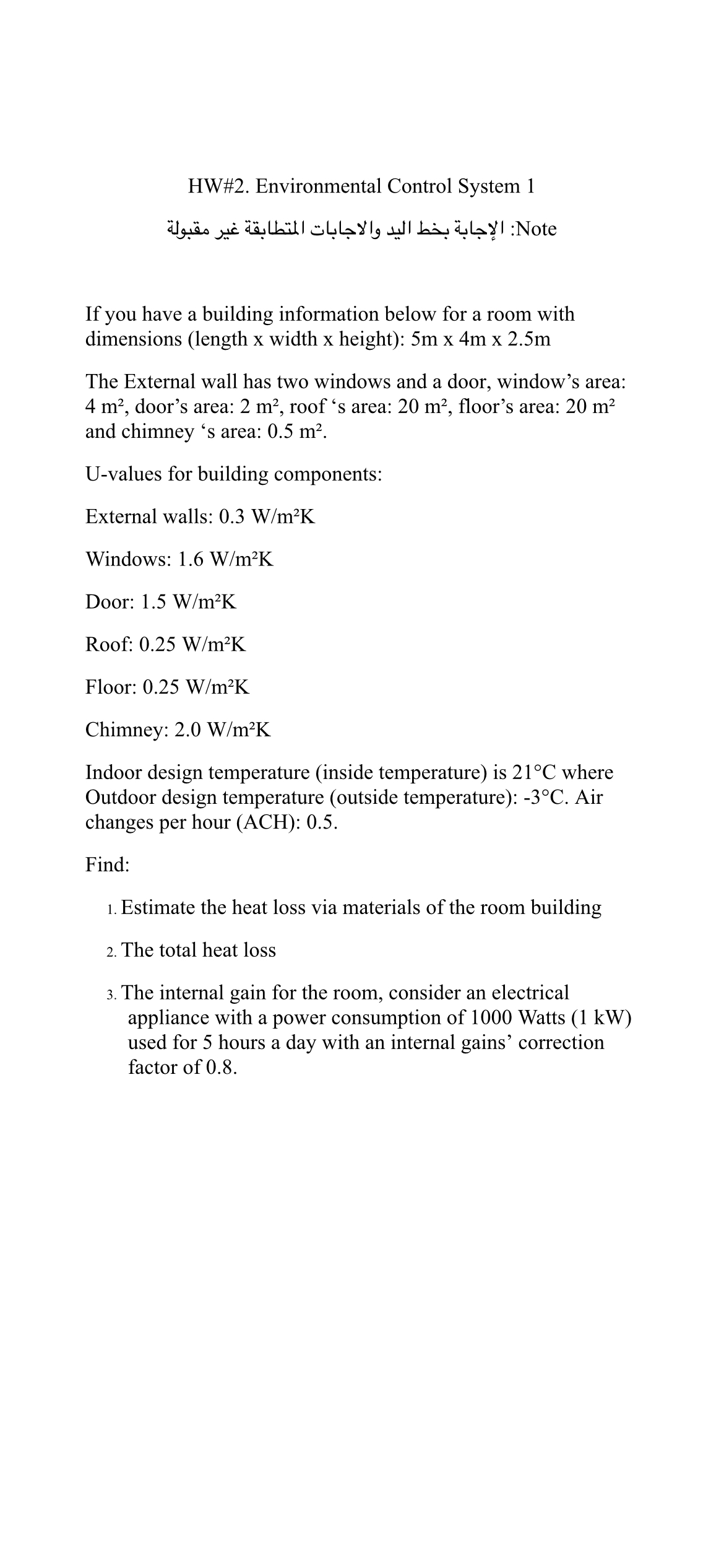 HW# 2 . Environmental Control System 1 Note If
