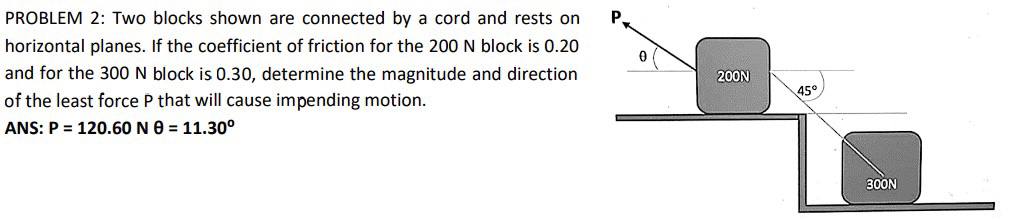 PROBLEM 2 : Two blocks shown are connected by a