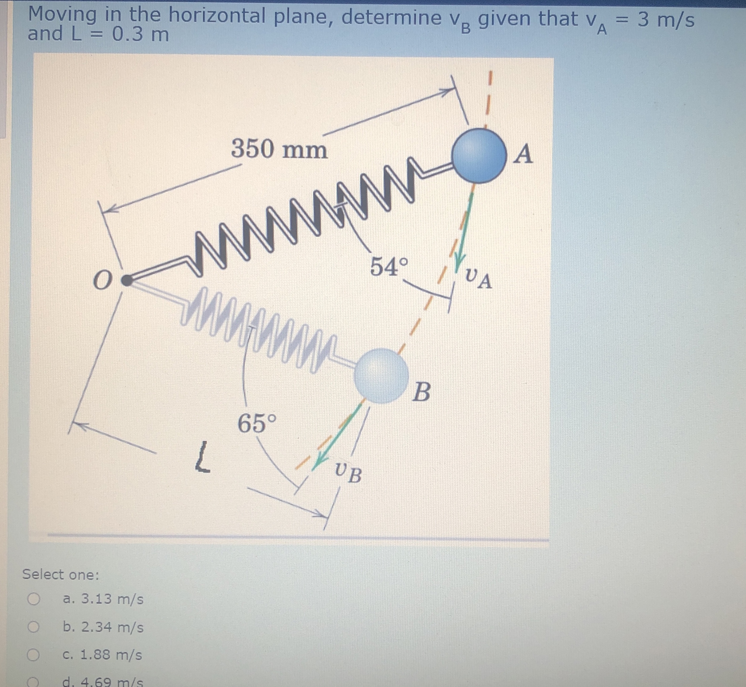 Moving in the horizontal plane, determine v B