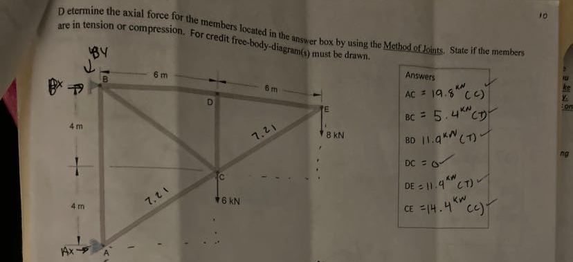 D etermine the axial force for the members