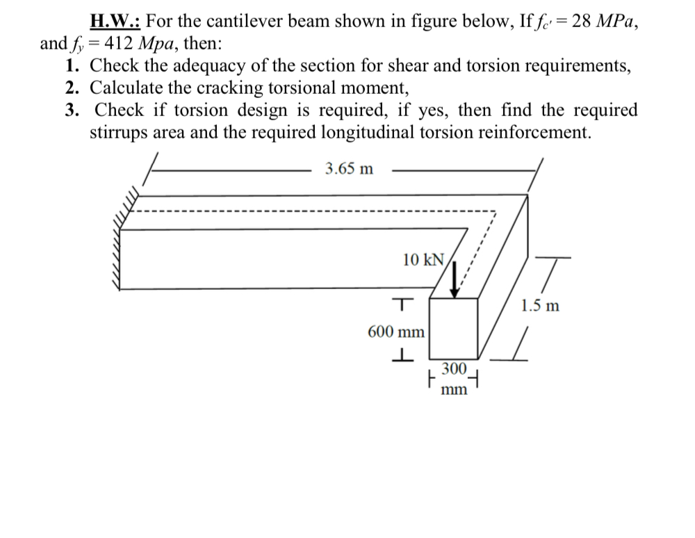 H . W . : For the cantilever beam shown in figure