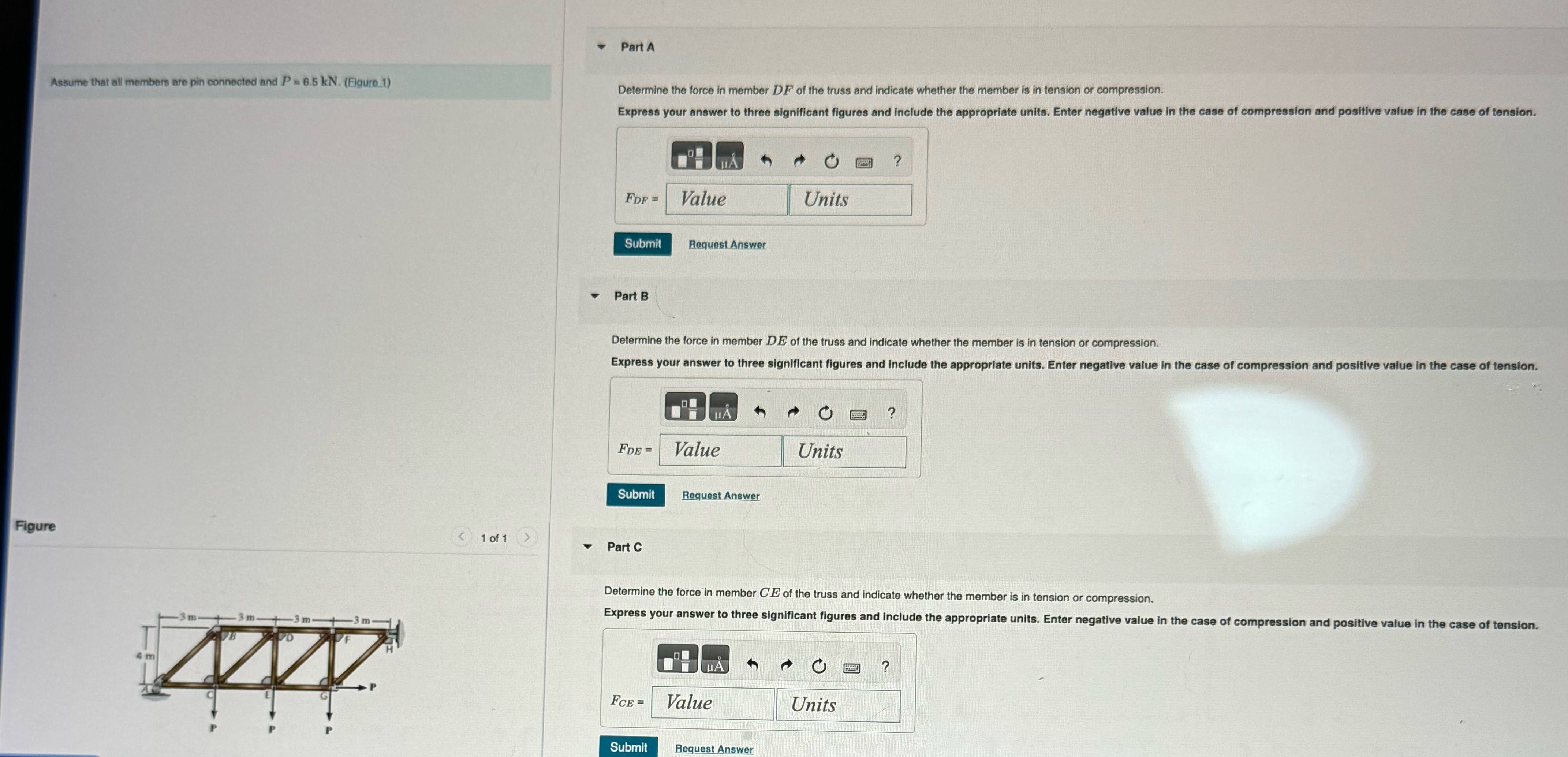 Assume that all members are pin connocted and P =