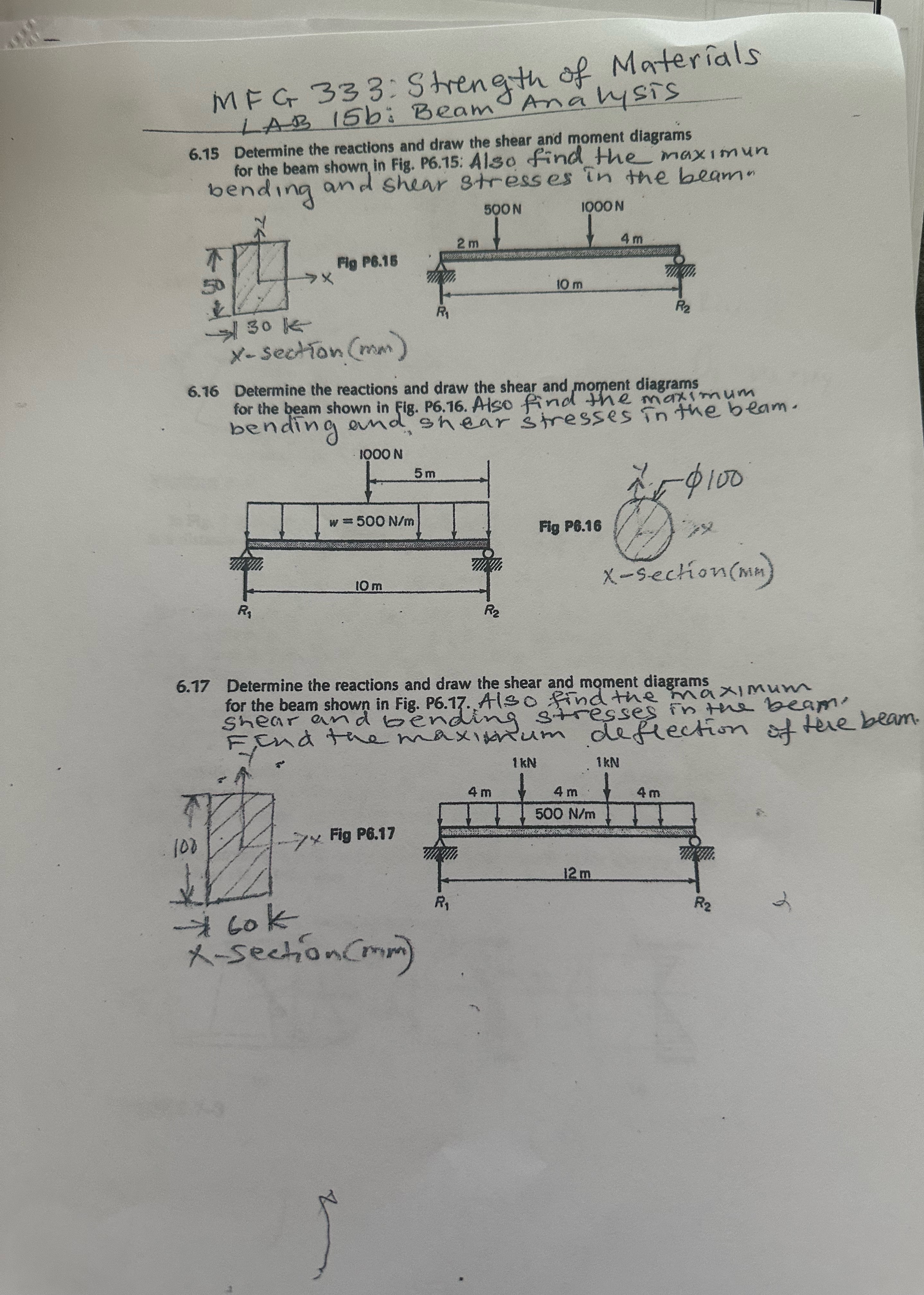 MFG 3 3 3 : Strength of Materials LAB 1 5 b: Beam