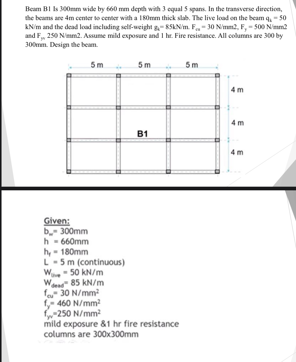 Beam B 1 Is 3 0 0 m m wide by 6 6 0 m m depth