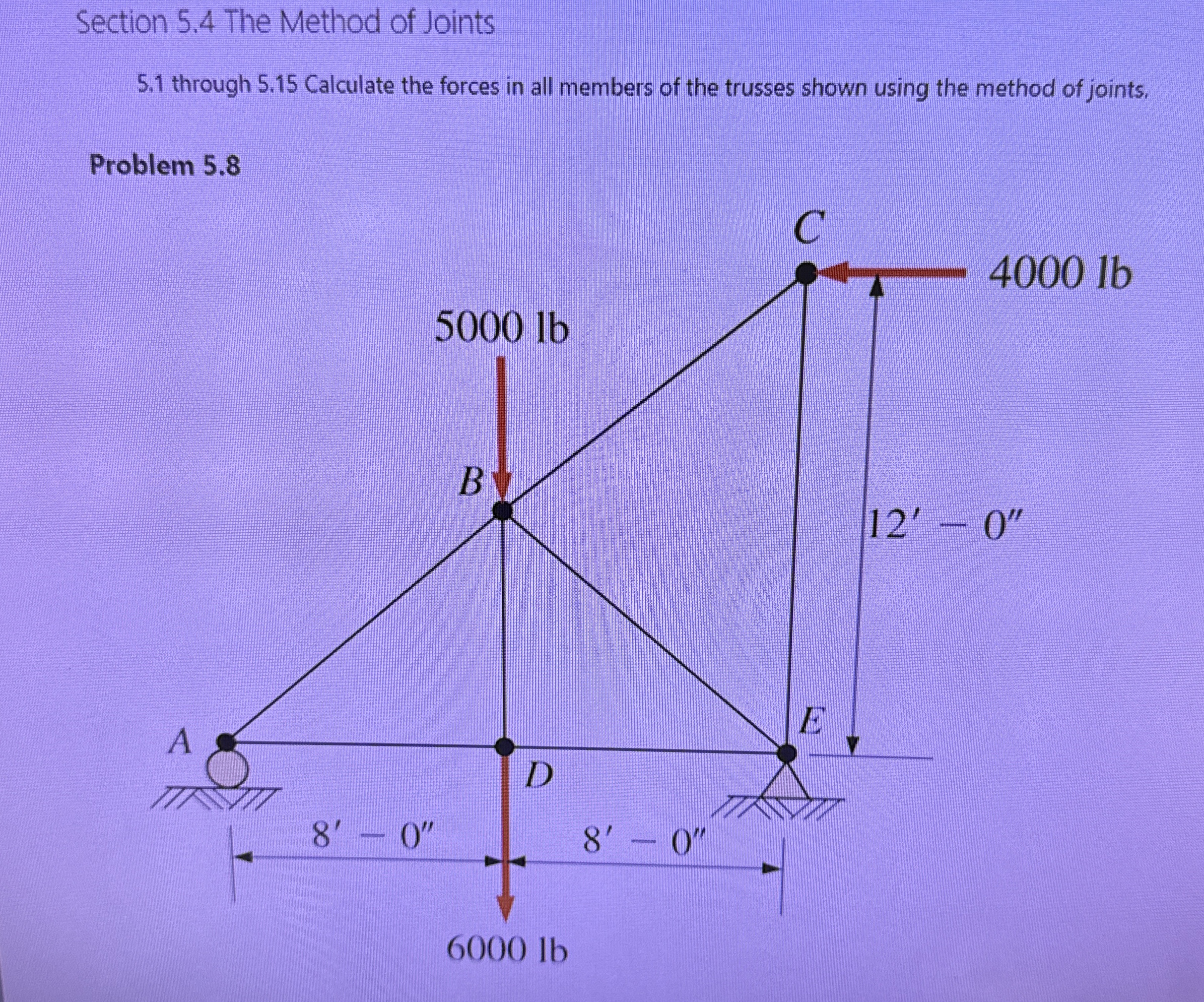 Section 5 . 4 The Method of Joints Problem 5 . 8