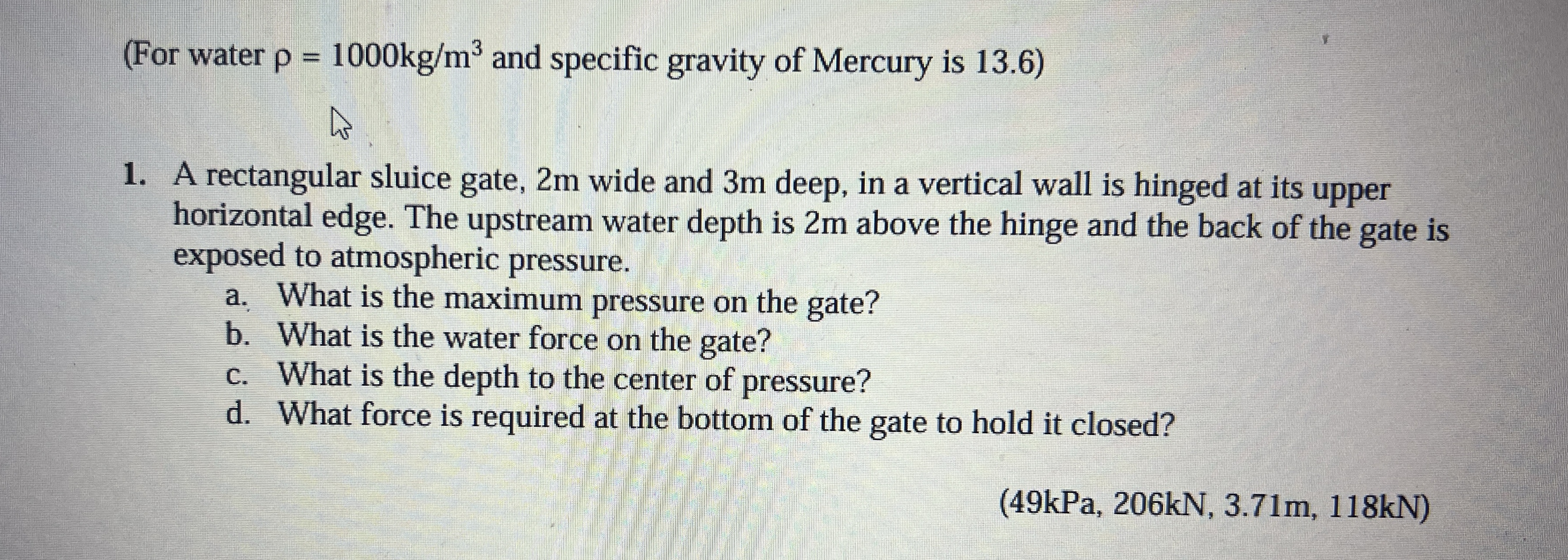 ( For water = 1 0 0 0 k g m 3 and specific