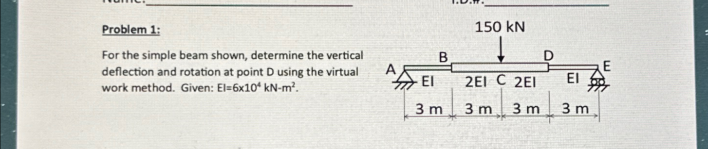 Problem 1 : For the simple beam shown, determine