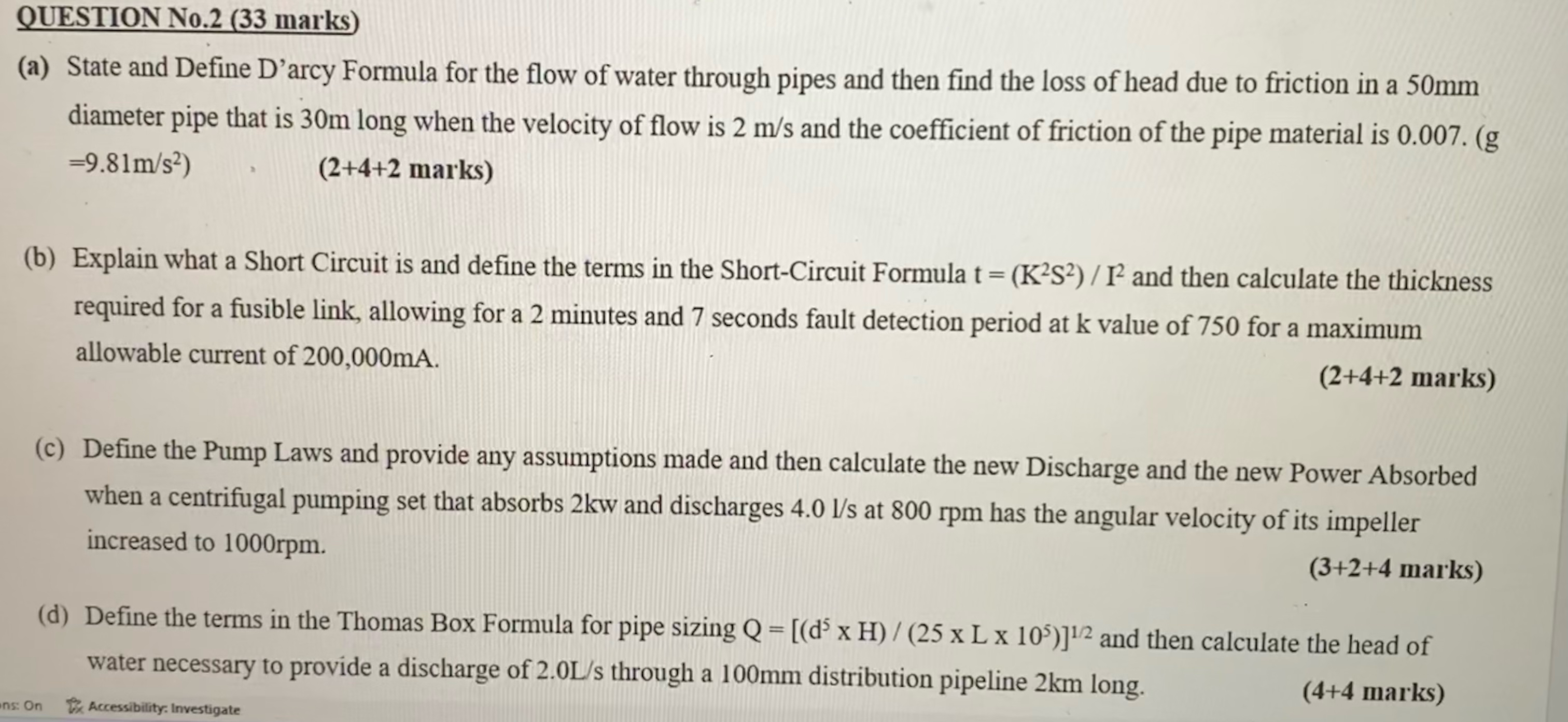 QUESTION No . 2 ( a ) State and Define D'arcy