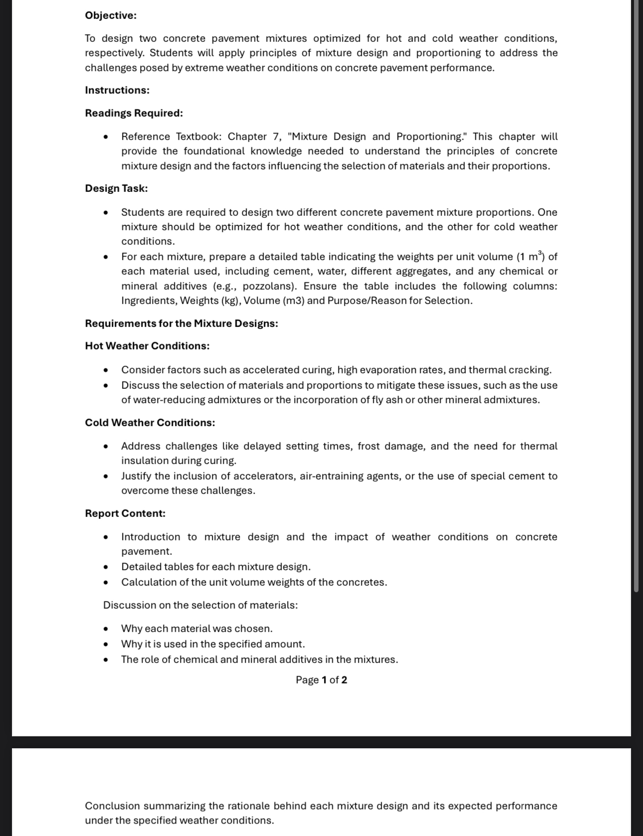 Objective: To design two concrete pavement