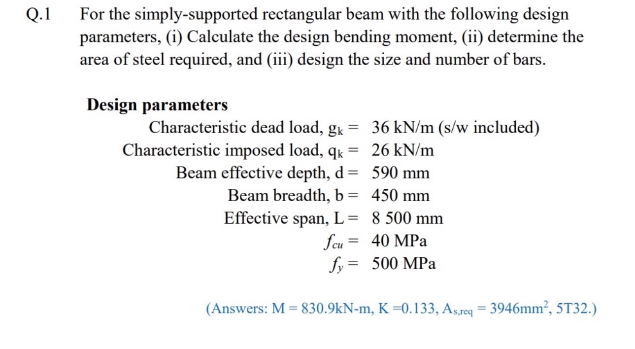 Q . 1 For the simply - supported rectangular beam
