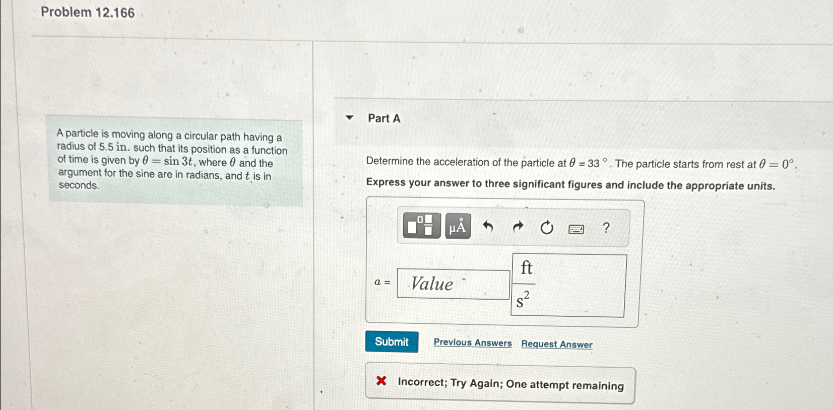 Problem 1 2 . 1 6 6 A particle is moving along a