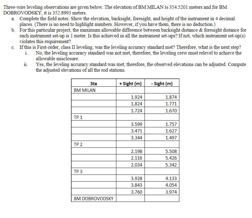 In Microsoft Excel: Three - wire leveling