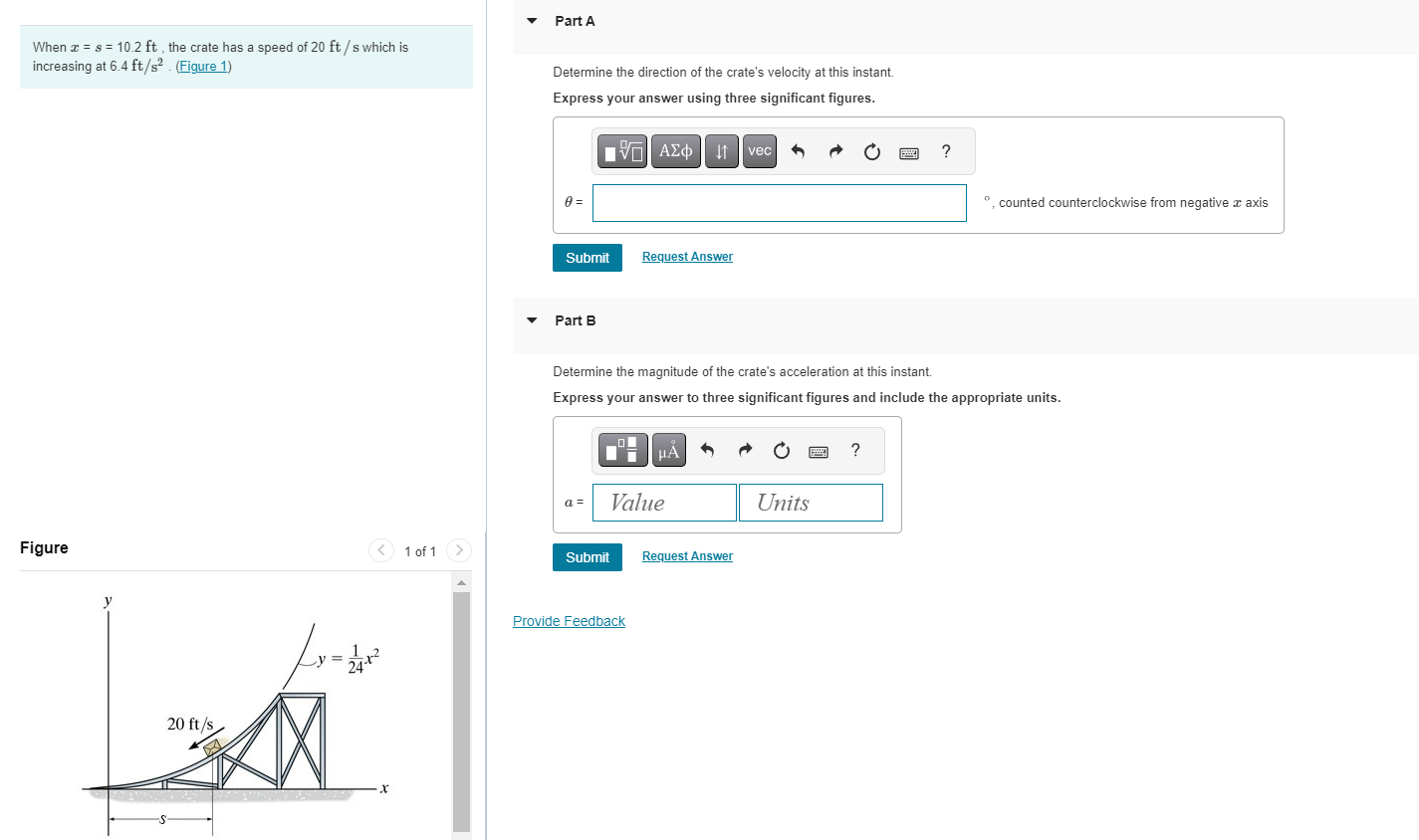 When x = s = 1 0 . 2 f t , the crate has a speed