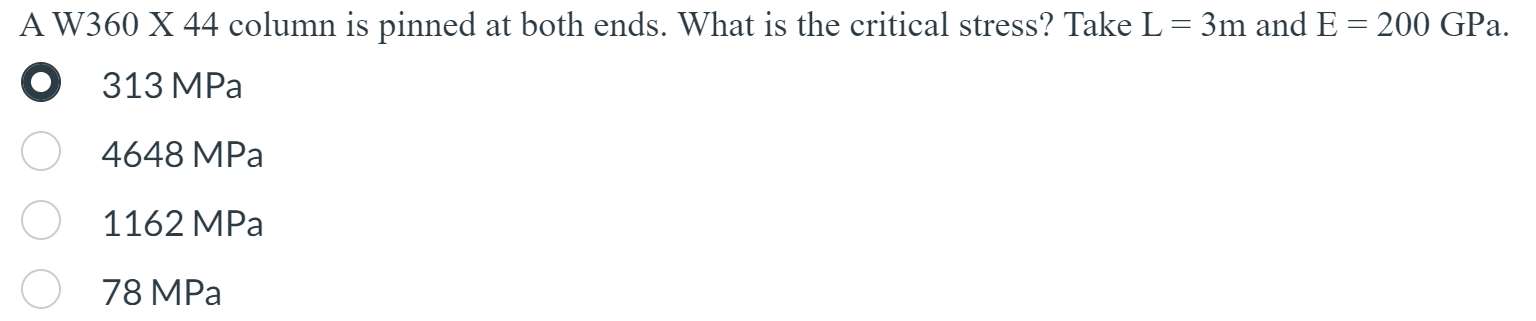 A W 3 6 0 X 4 4 column is pinned at both ends.