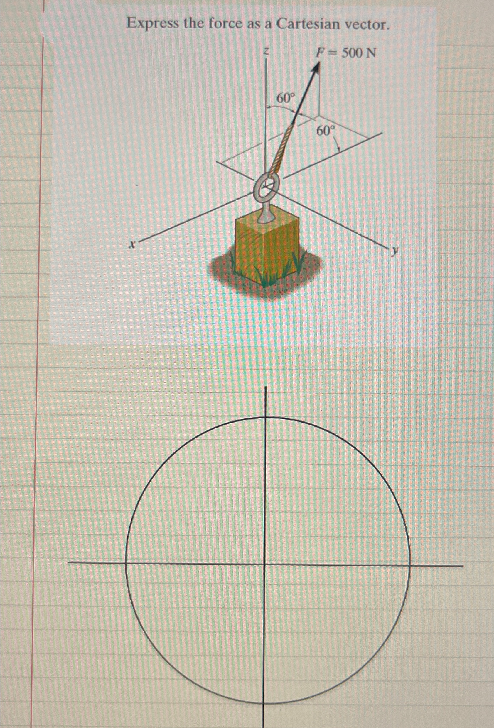 Express the force as a Cartesian vector. F = 5 0