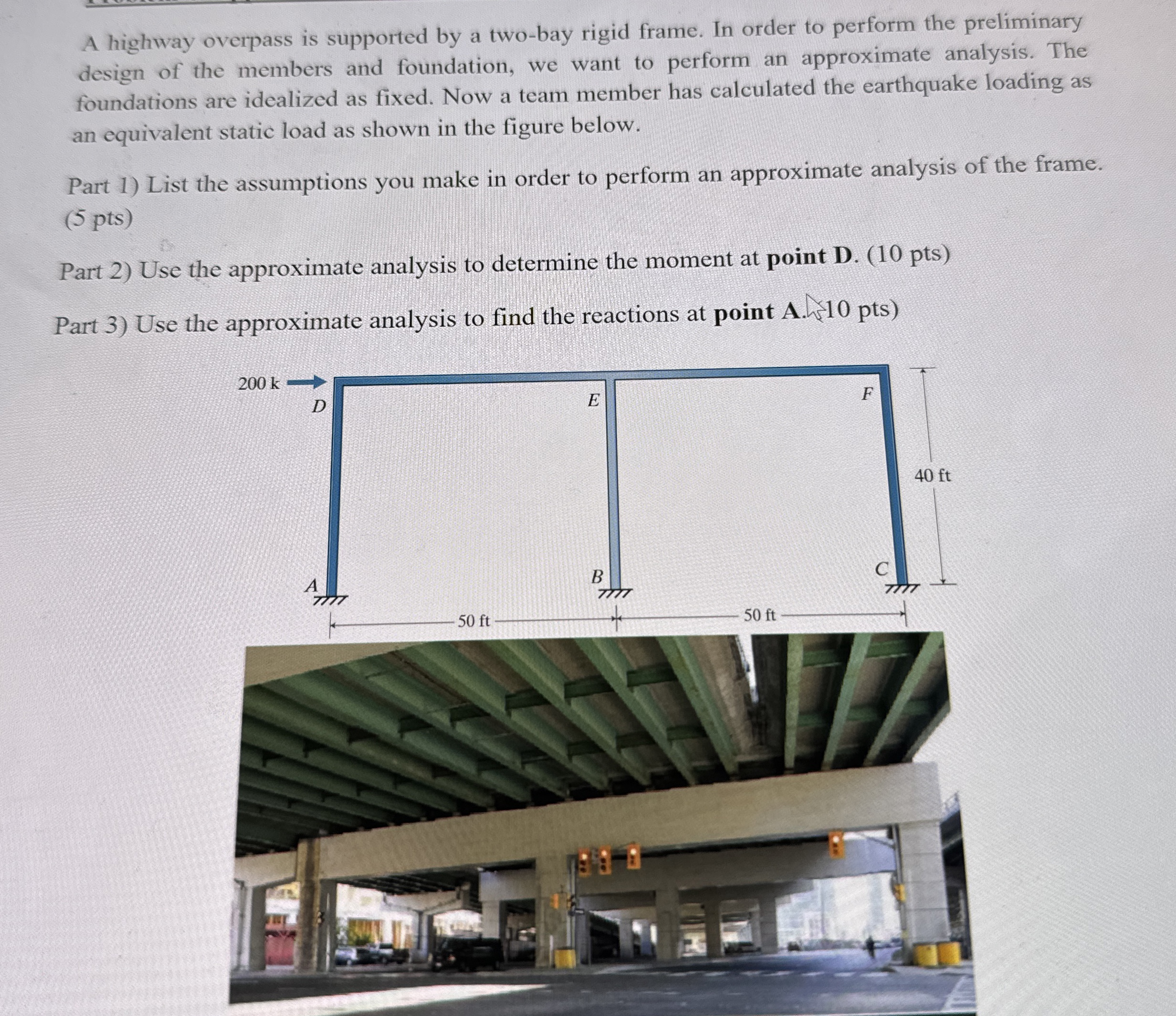 A highway overpass is supported by a two - bay