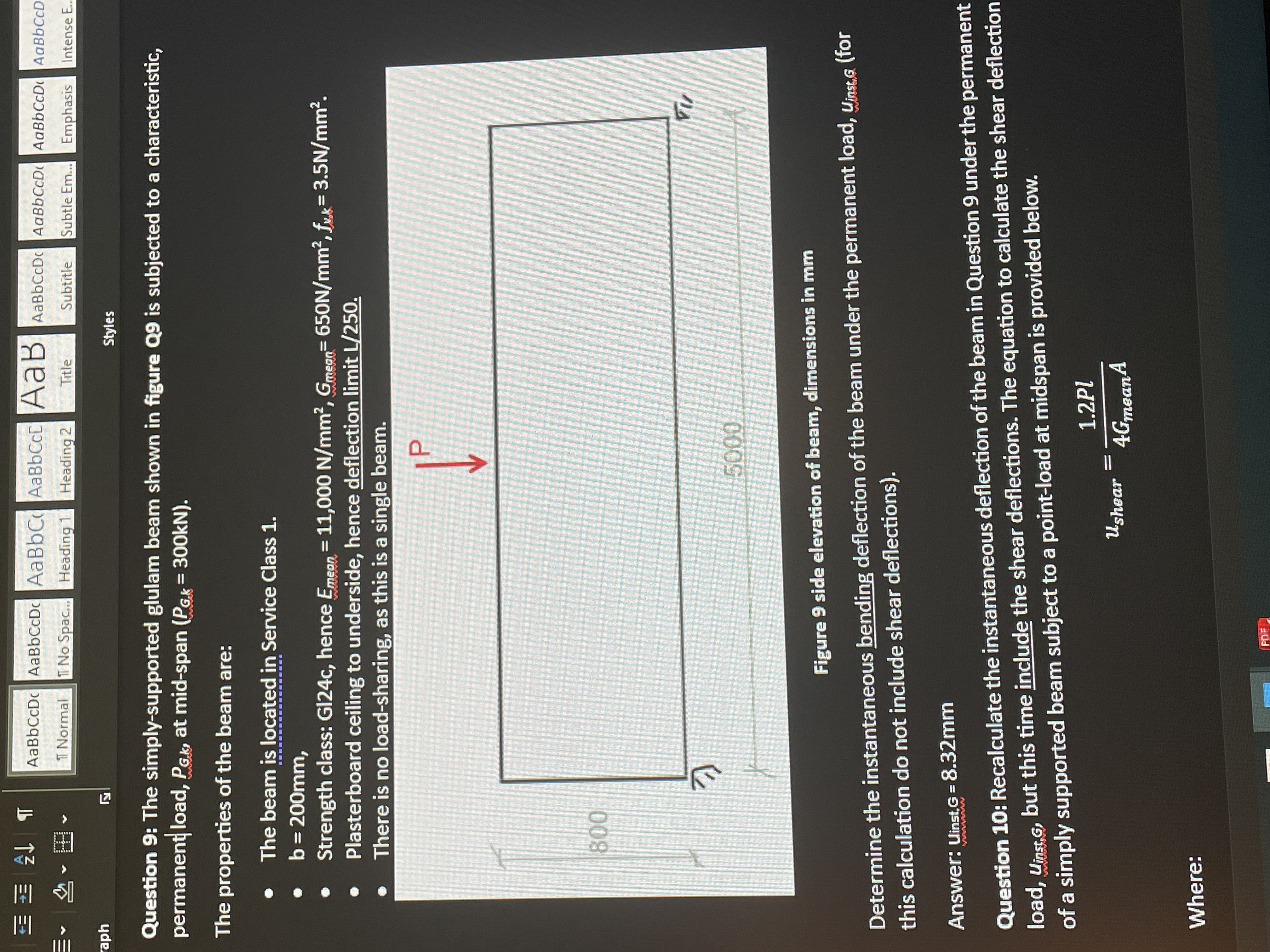 Question 9 : The simply - supported glulam beam