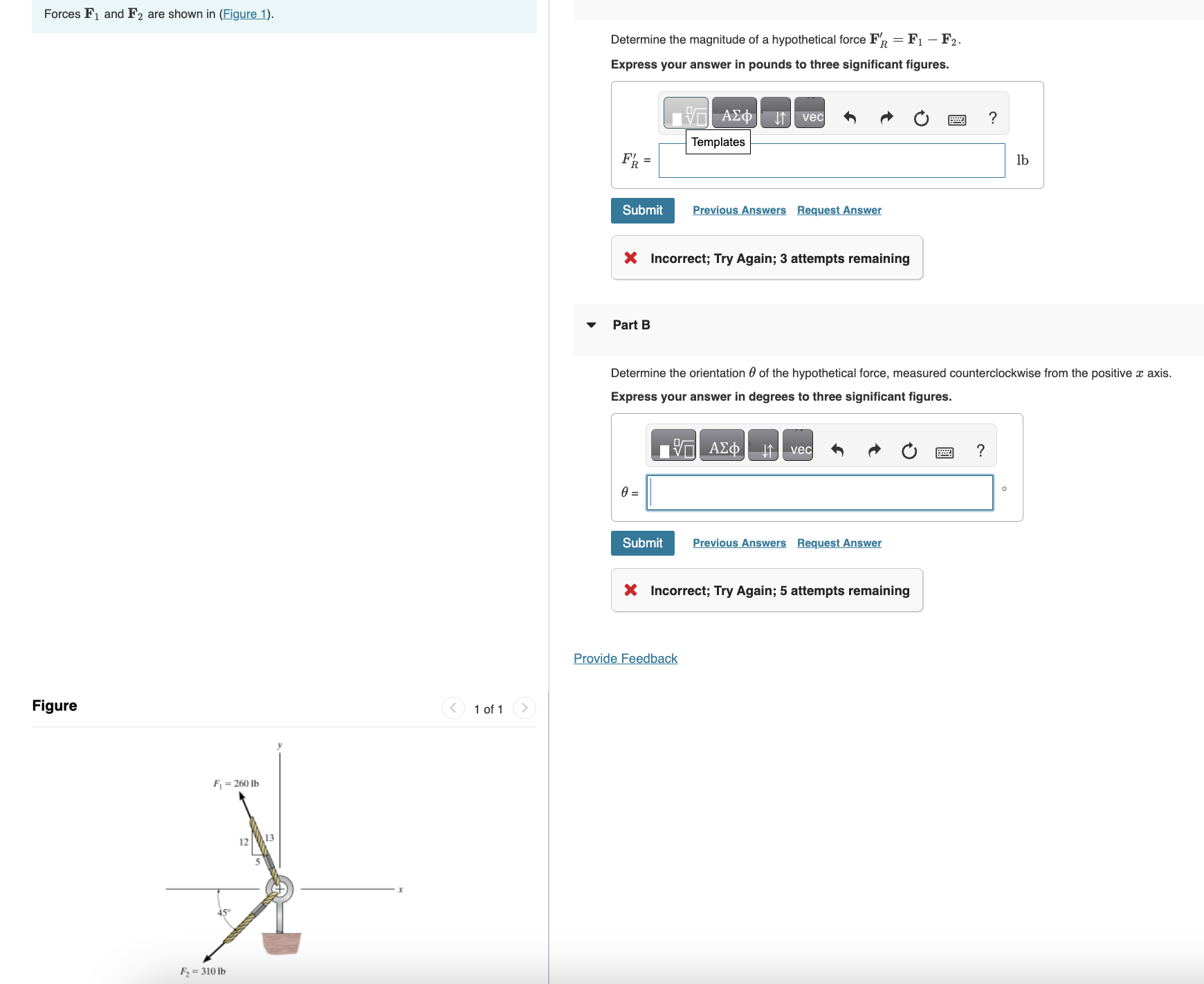 determine the magnitude and direction of forces F