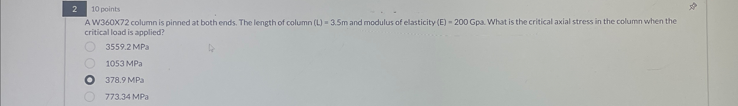 1 0 points A W 3 6 0 X 7 2 column is pinned at