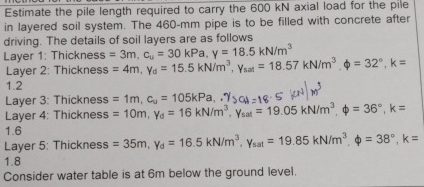 Estimate the pile length required to carry the 6