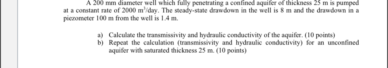 A 2 0 0 m m diameter well which fully penetrating