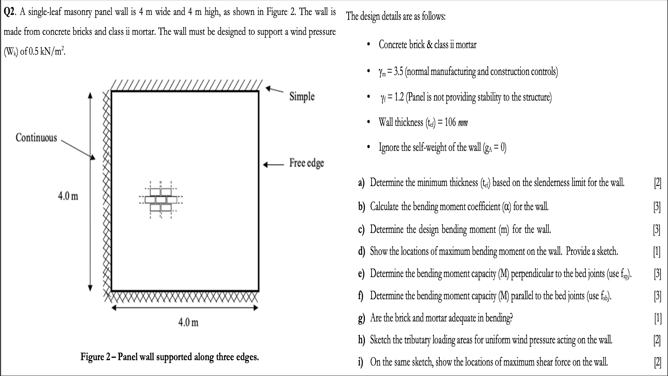 A single - leaf masonry panel wall is 4 m wide