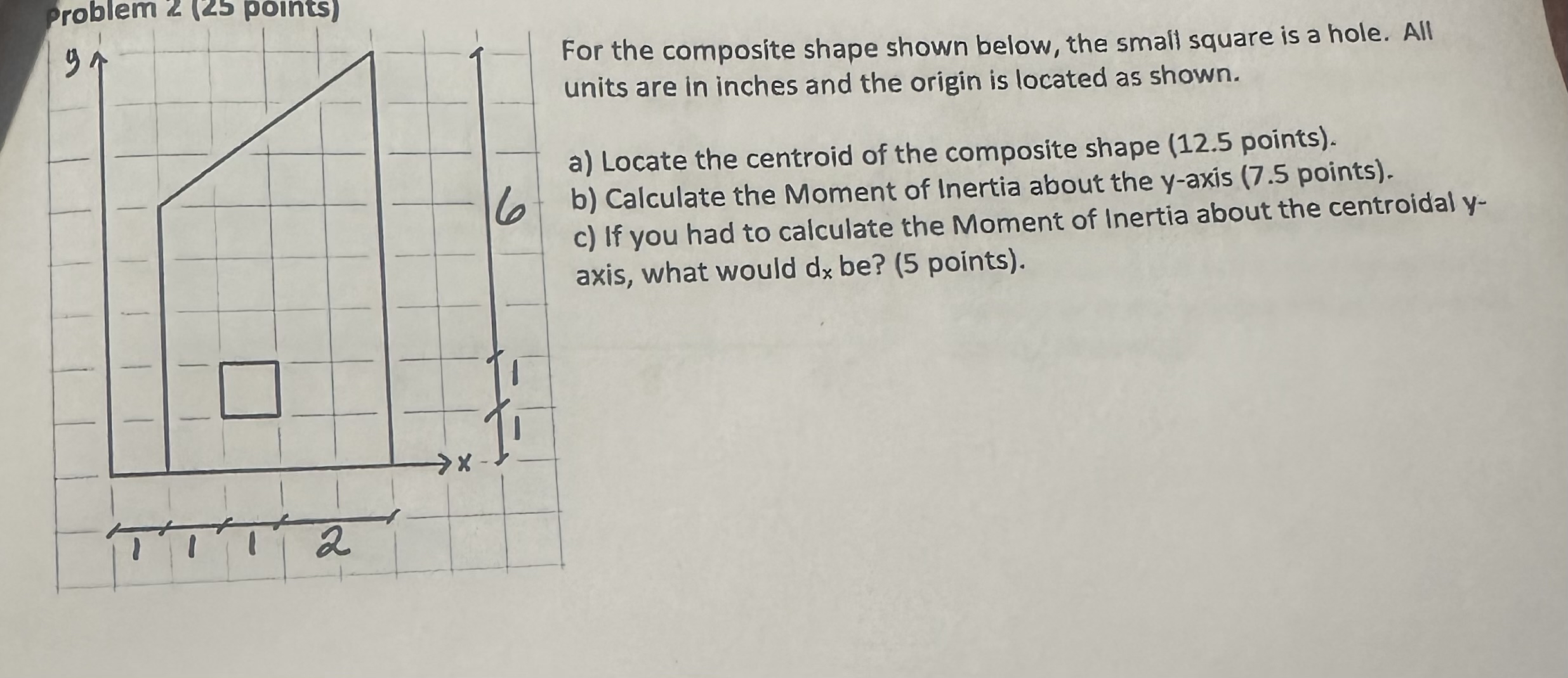 For the composite shape shown below, the small