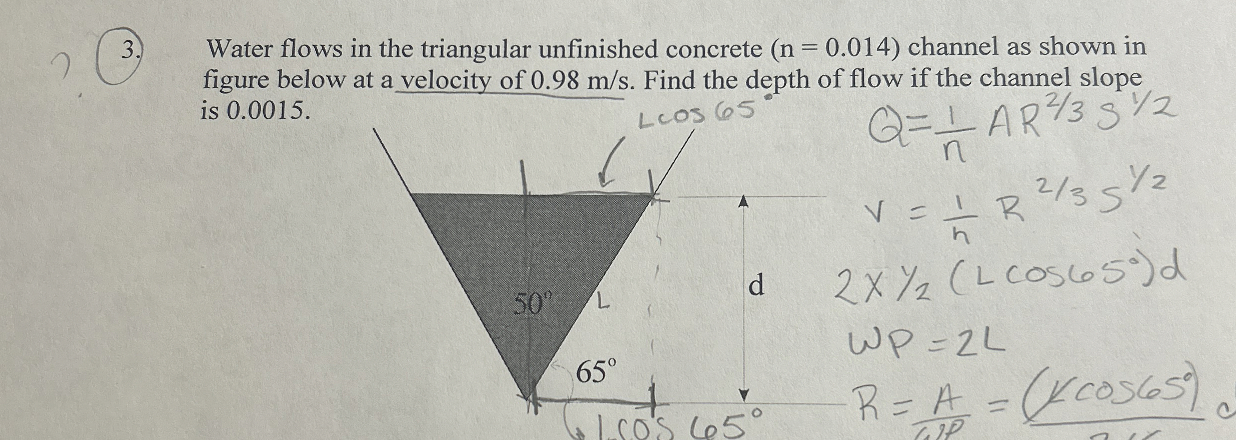 Water flows in the triangular unfinished concrete