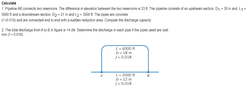 1 . Pipeline AB connects two reservoirs. The