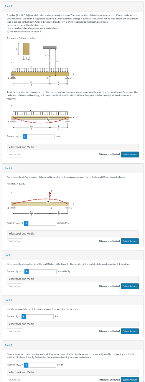 A timber [ E = 1 1 GPa ] beam is loaded and