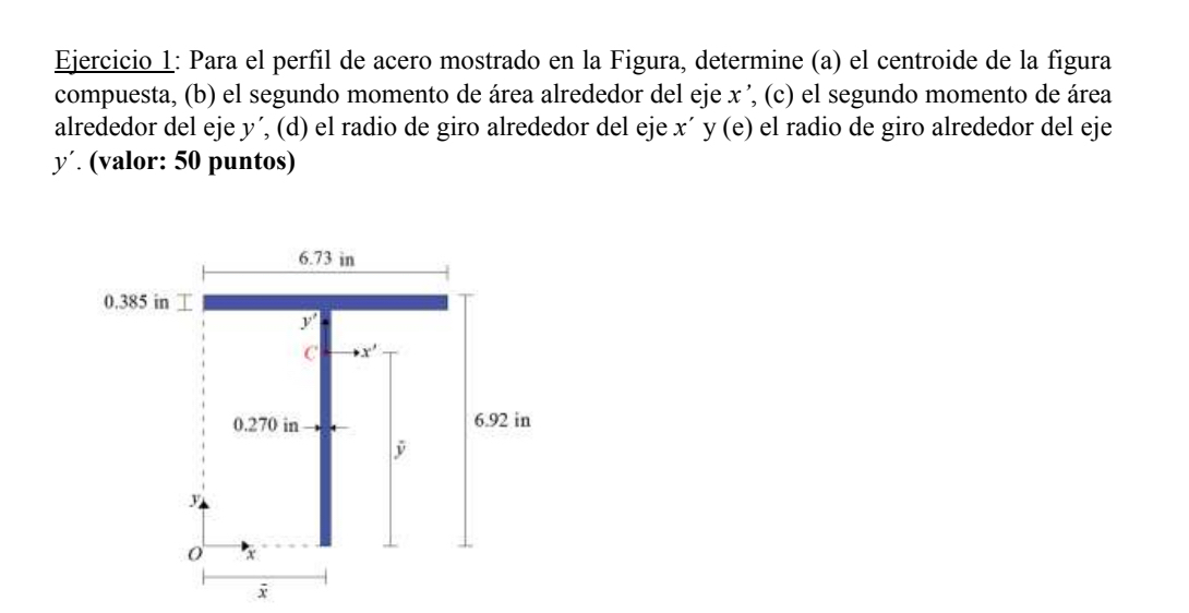 Ejercicio 1 : Para el perfil de acero mostrado en