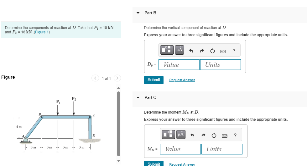 Part B Determine the components of reaction at D